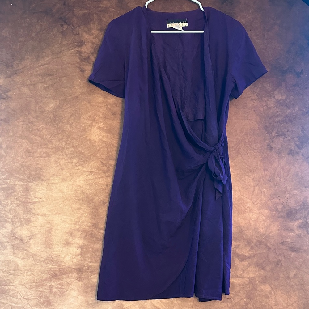 Chic Purple Midi Wrap Dress 100% Silk